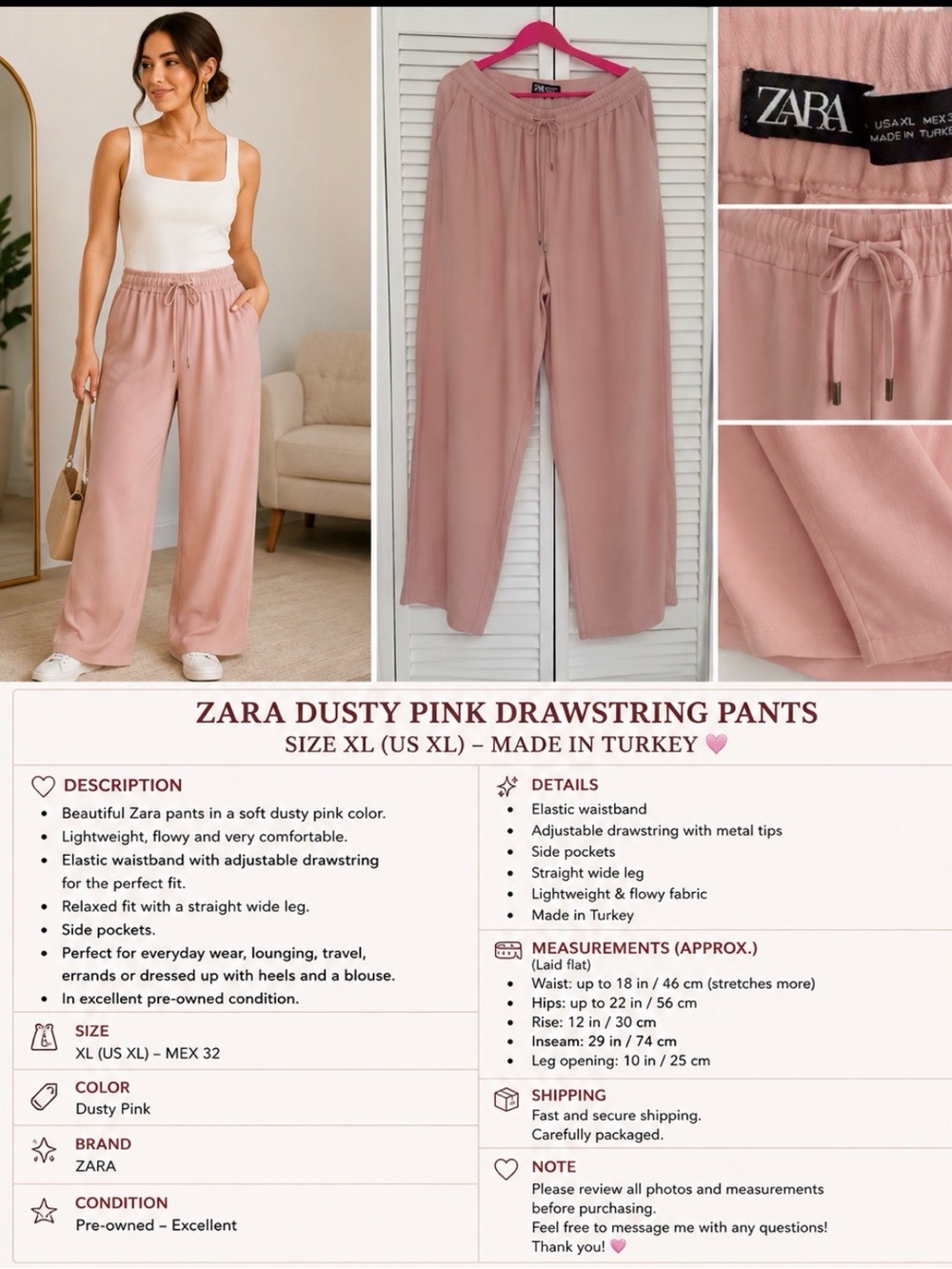 Size: XL (US XL / Mexico 32)
Color: Dusty/Blush Pink
Made in Turkey